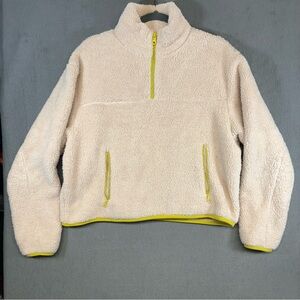 Girlfriend Collective Fleece Jacket Womens Medium Half 1/2 Zip Cream Sherpa Crop